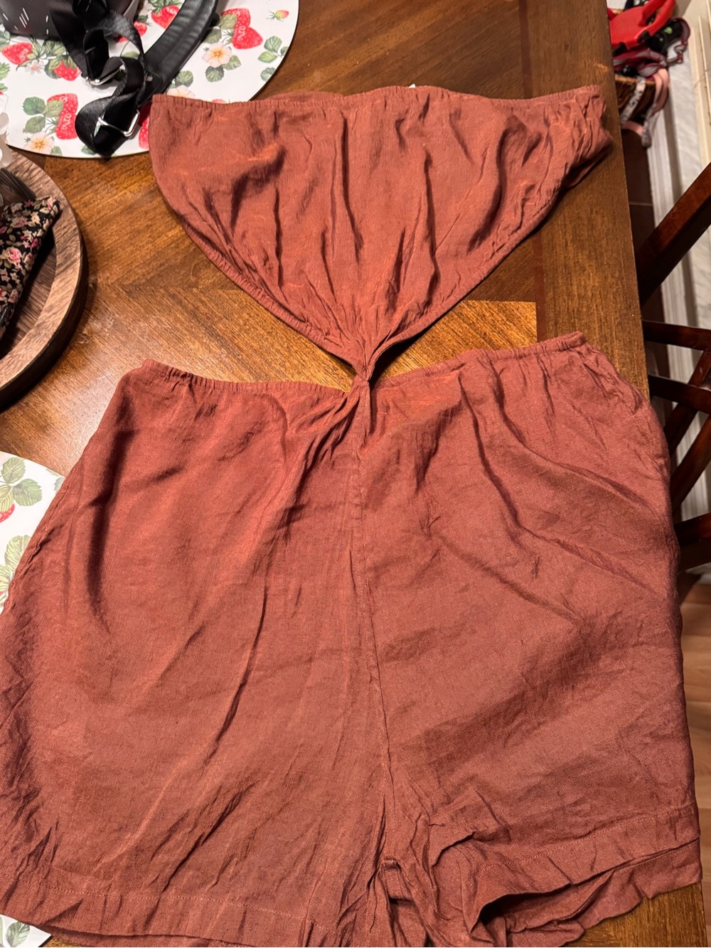 WeWoreWhat Rust Cutout Linen Romper